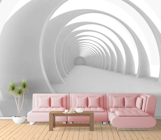 3D Wallpaper - Gray arched tunnel.