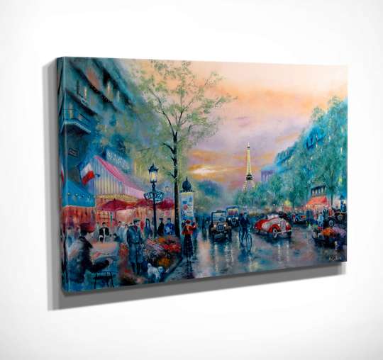 Poster - Parisul în vopsele cu ulei, 45 x 30 см, Panza pe cadru, Pictura