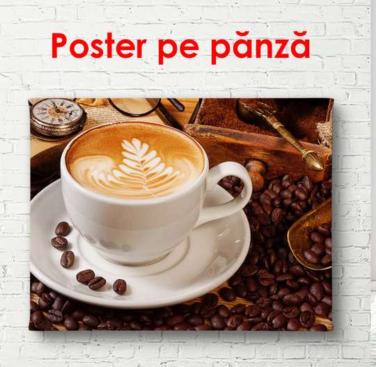 Постер - Белая чашка с кофе, 90 x 60 см, Постер в раме