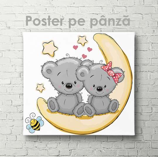 Poster - Pui de koala drăgălași pe lună, 40 x 40 см, Panza pe cadru