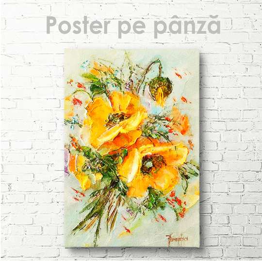 Poster - Flori de vară galbene, 30 x 45 см, Panza pe cadru