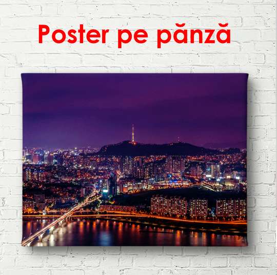 Постер - Ночные огни в Сеуле, 90 x 60 см, Постер в раме