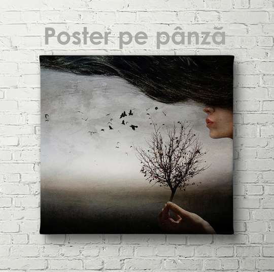Постер - Абстрактный пейзаж в серых тонах, 40 x 40 см, Холст на подрамнике