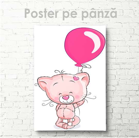 Poster - Pisica cu balon, 30 x 45 см, Panza pe cadru