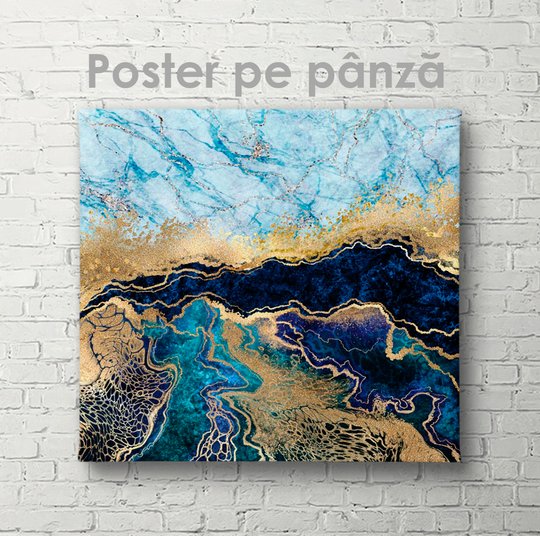 Poster, Marmură albastră cu auriu, 40 x 40 см, Panza pe cadru