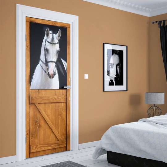 3D door sticker, White horse, 60 x 90cm, Door Sticker