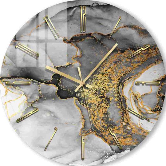 Ceas din sticlă, Textura de marmura in nuante gri cu elemente aurii