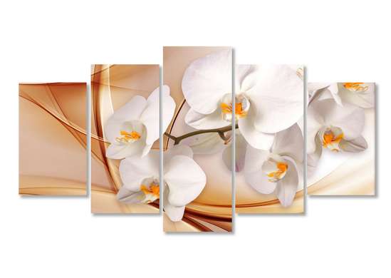 Modular picture, Orchid on a beige background., 108 х 60