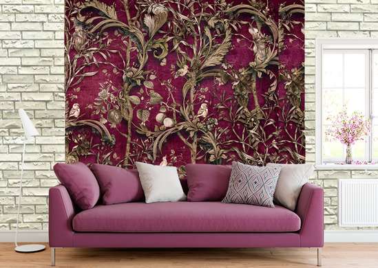Wall Mural - Branchy texture on a burgundy background