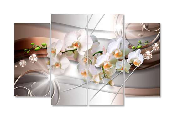 Modular picture, White orchid and brown background., 198 x 115