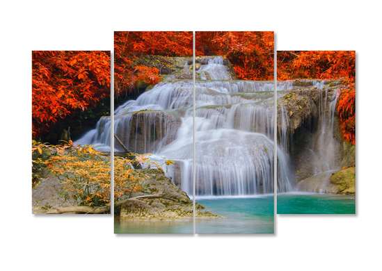 Modular picture, Waterfall and red trees., 198 x 115