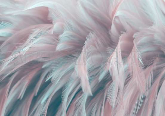 Wall mural - Pink feathers with pale blue