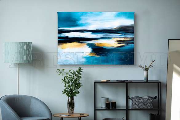 Poster - Shades of Blue, 90 x 60 см, Framed poster on glass, Abstract