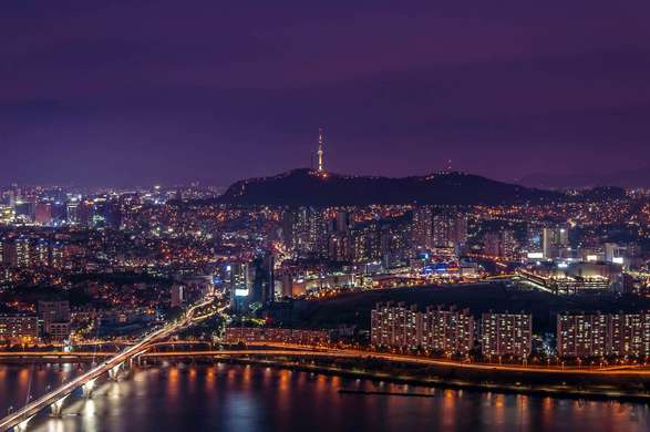 Poster - Luminile de noapte din Seul, 90 x 60 см, Poster înrămat