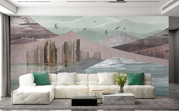 Wall mural - Boho style landscape in light shades