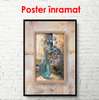 Poster - Glass blue vase with a flower on the table, 60 x 90 см, Framed poster