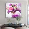 Poster - Purple flowers in a vase on the table, 100 x 100 см, Framed poster on glass, Still Life