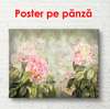 Постер - Нежные розовые цветы на фоне зеленого фона, 90 x 60 см, Постер в раме, Ботаника