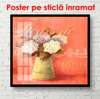 Poster - Yellow vase with a pink flower on a pink background, 100 x 100 см, Framed poster, Provence
