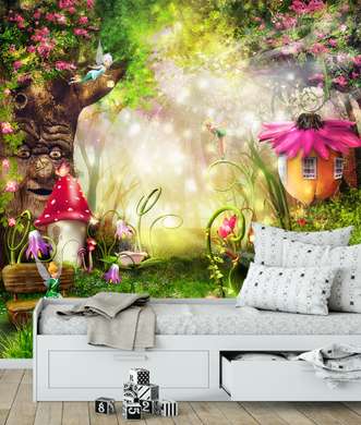 Wall mural for the nursery - Fairies in the fairy forest