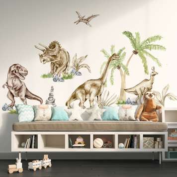 Wall decals, Watercolor Dinosaurs and Palms, SET-1