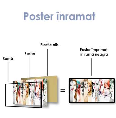 Постер - Разные девушки, 90 x 45 см, Постер на Стекле в раме