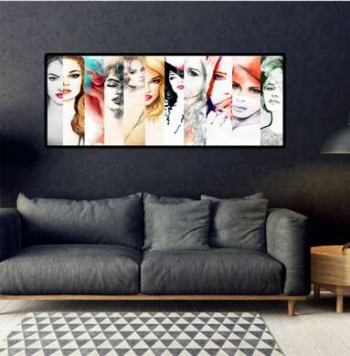 Poster - Different girls, 90 x 45 см, Framed poster on glass, Different