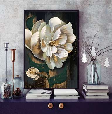 Poster - Floare albă pictată, 30 x 60 см, Panza pe cadru