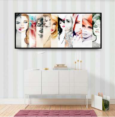 Poster - Different girls, 90 x 45 см, Framed poster on glass, Different