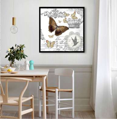 Постер - Коричневая бабочка, 100 x 100 см, Постер в раме, Прованс