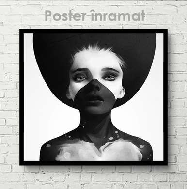 Poster - Black and white art, 100 x 100 см, Framed poster on glass