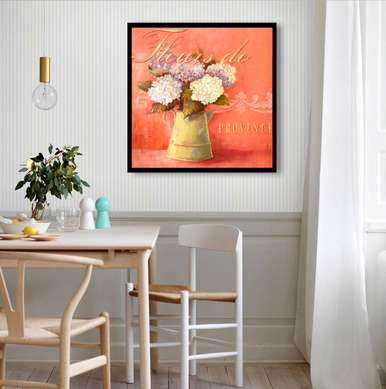 Poster - Yellow vase with a pink flower on a pink background, 100 x 100 см, Framed poster, Provence