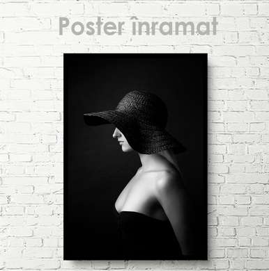 Poster - Fată cu pălărie, 60 x 90 см, Poster inramat pe sticla