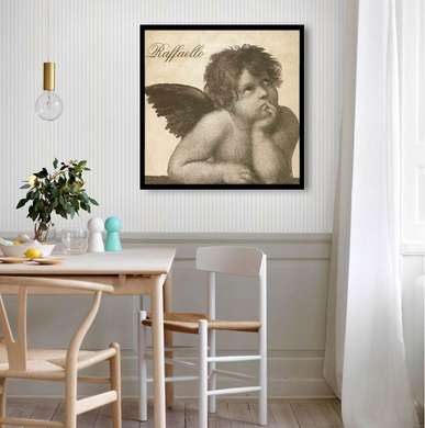Постер - Рисунок ангелочка, 100 x 100 см, Постер в раме, Винтаж