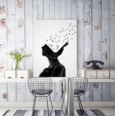 Poster - Thoughts fly away, 60 x 90 см, Framed poster on glass, Black & White