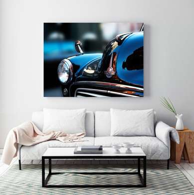 Poster - Element negru clasic de mașină de epocă, 45 x 30 см, Panza pe cadru, Transport