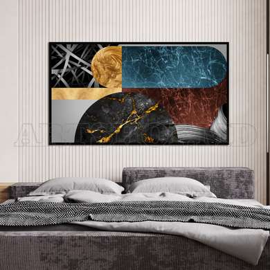 Poster - Geometric elements with marble, 60 x 30 см, Canvas on frame, Abstract