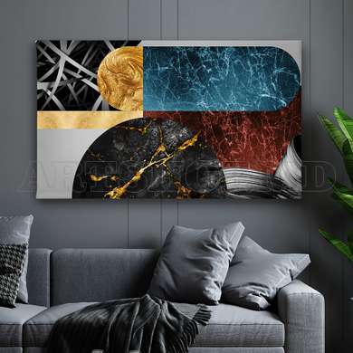 Poster - Geometric elements with marble, 90 x 45 см, Framed poster on glass, Abstract