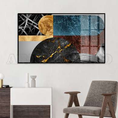 Poster - Elemente geometrice cu marmura, 90 x 45 см, Poster inramat pe sticla, Abstracție