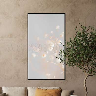 Poster - Delicate beige flowers, 45 x 90 см, Framed poster on glass, Botanical