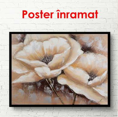 Poster - Beige flowers, 90 x 60 см, Framed poster, Flowers