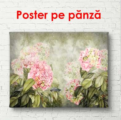 Poster - Flori roz delicate pe un fundal verde, 90 x 60 см, Poster înrămat, Botanică
