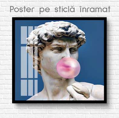 Poster - Statue of David blowing a balloon, 40 x 40 см, Canvas on frame