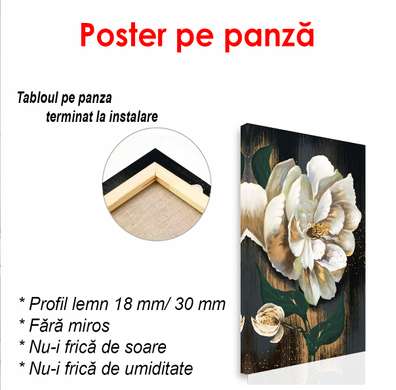 Poster - Floare albă pictată, 45 x 90 см, Poster inramat pe sticla