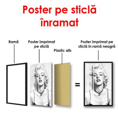Постер - Черно белый портрет Мэрилин Монро, 60 x 90 см, Постер в раме, Личности