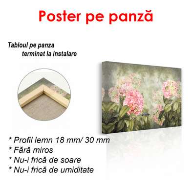 Poster - Delicate pink flowers against a green background, 90 x 60 см, Framed poster, Botanical