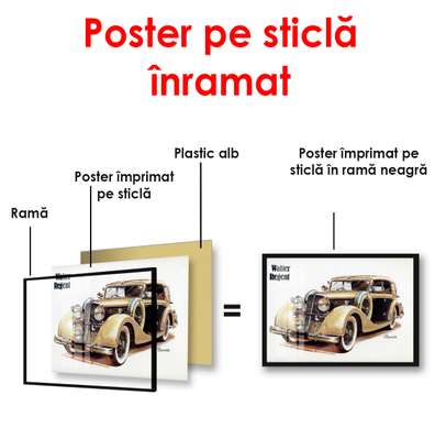 Poster - Mașina retro maro, 90 x 60 см, Poster înrămat, Transport