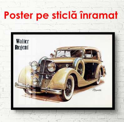 Постер - Коричневый ретро автомобиль, 90 x 60 см, Постер в раме, Транспорт