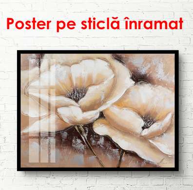 Poster - Beige flowers, 90 x 60 см, Framed poster, Flowers