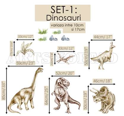 Wall decals, Watercolor Dinosaurs and Palms, SET-1
